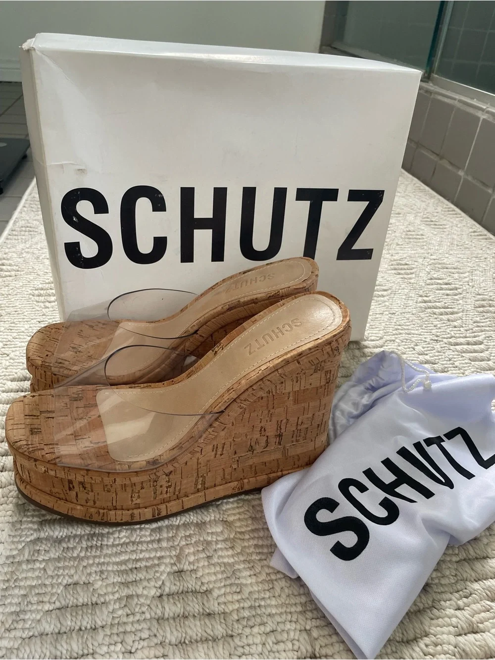 SCHUTZ Cork Platform Wedge Sandal Heels, 7,5, New in Box!